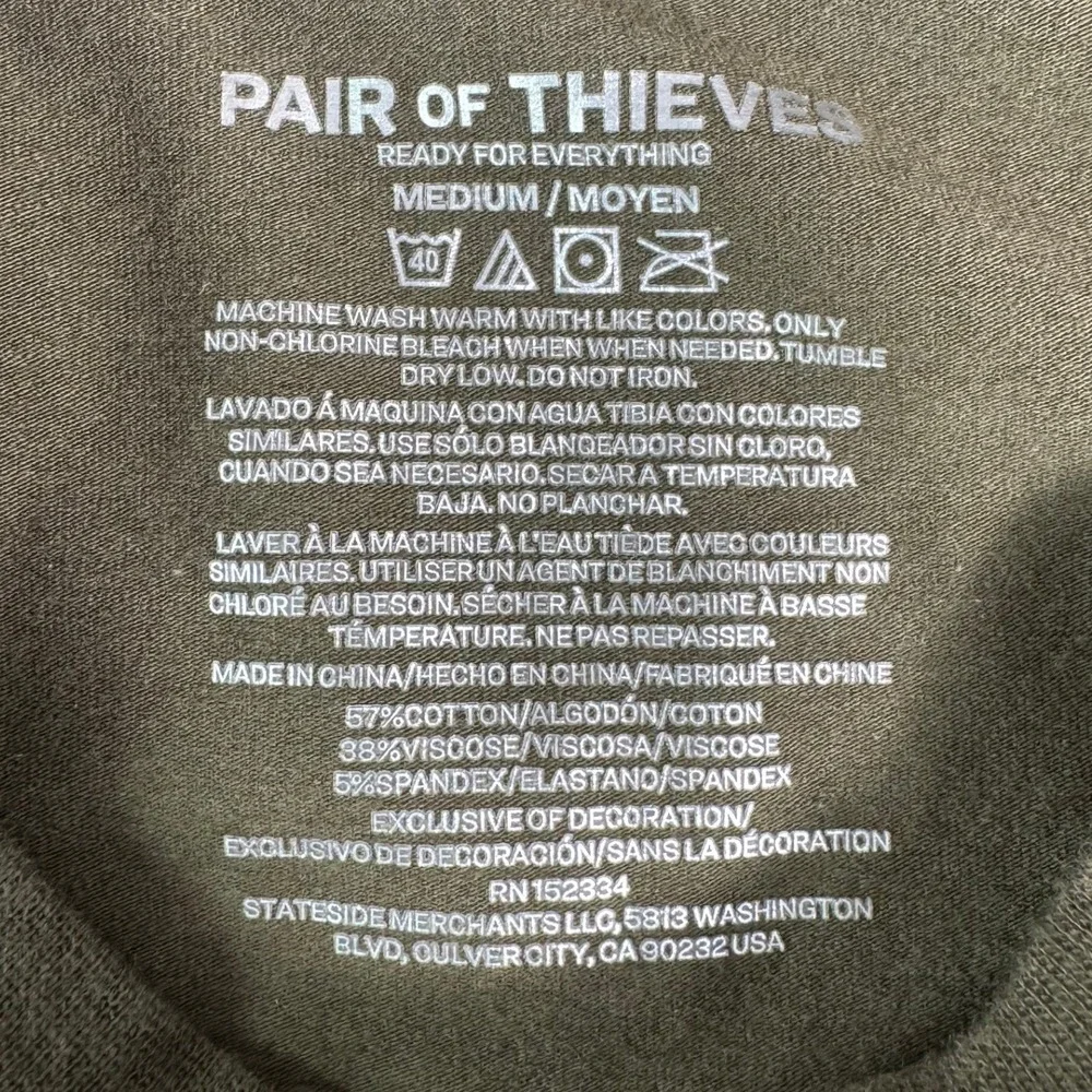 Pair of Thieves Mens Long Sleeve T Shirt Olive Green Cotton Viscose Blend Medium - Picture 4 of 6